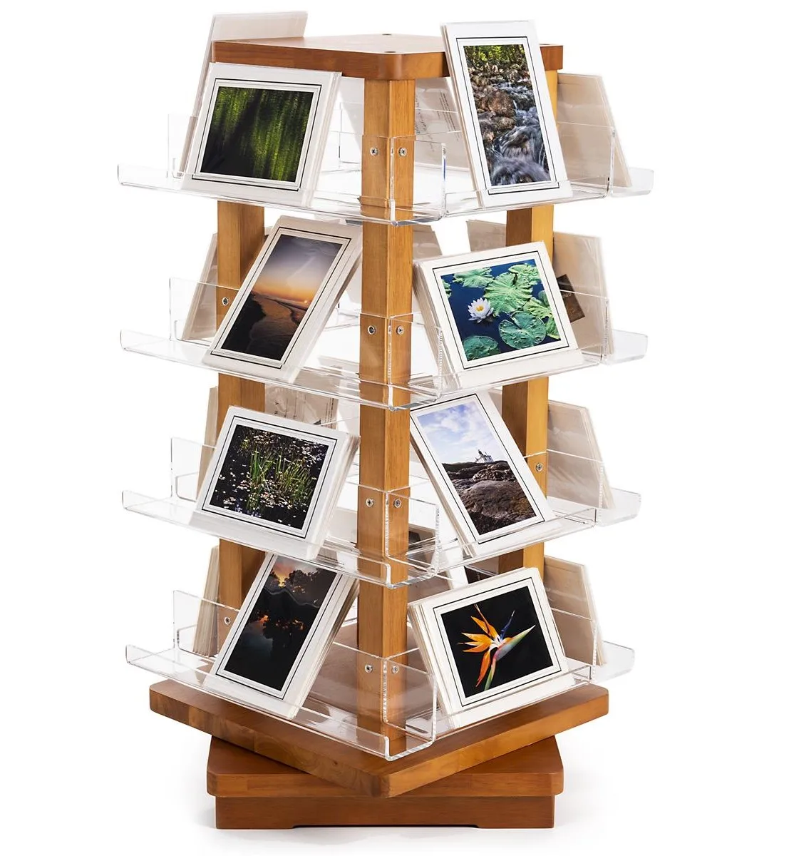 
Rotating Literature Display, Countertop, Acrylic and Wood, 16 Shelves - Oak 
