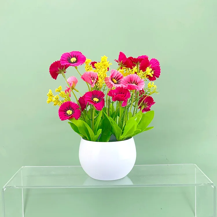 Yopin-2312 Artificial Poppy Flowers With Pot Home Decor Real Touch Potted Poppy Flowers