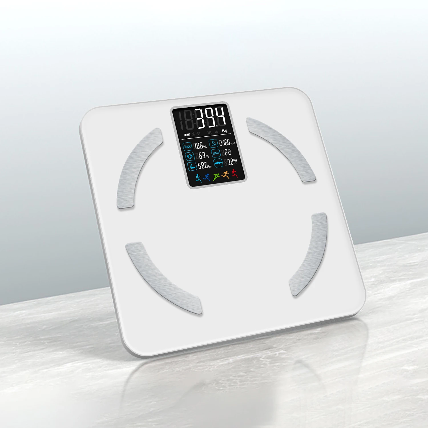 Free Custom Logo Automatic On Off Electronic Personal Body Fat Analyzer BT Connect Weighing Scale With Calorie Analysis