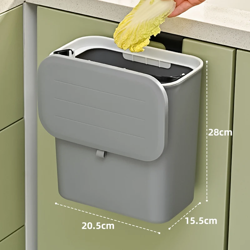 Waterproof PP 9L Wall Mounted Waste Bin Slide Open Kitchen Hanging Trash Can Bin with Lid Sustainable Kitchen Cabinet Cover
