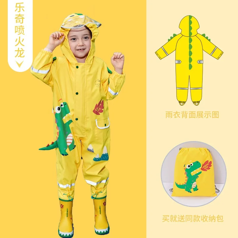 3D style Factory high quality baby mermaid dinosaur cartoon rain gear one piece sets kids rain suit overall children raincoat