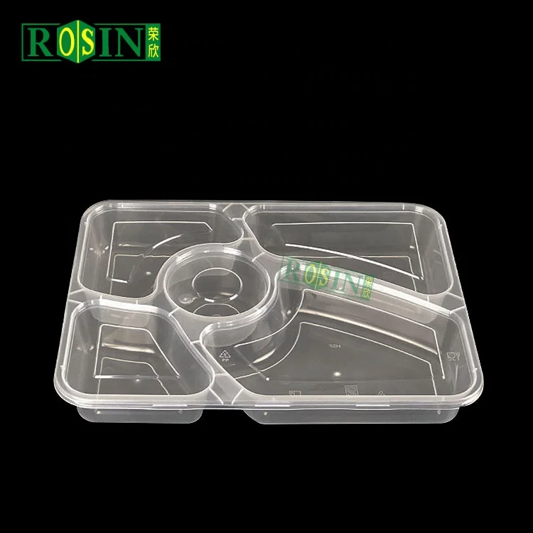 5 Compartments Microwavable Disposable Takeaway Food Lunch Box Plastic Food Meal Prep Container With Lid