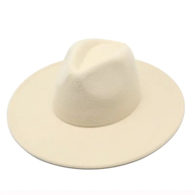 Factory Wide Brim Big Fedora Hat Panama Polyester Jazz Cowboy Fake Wool Large Fedora Hats