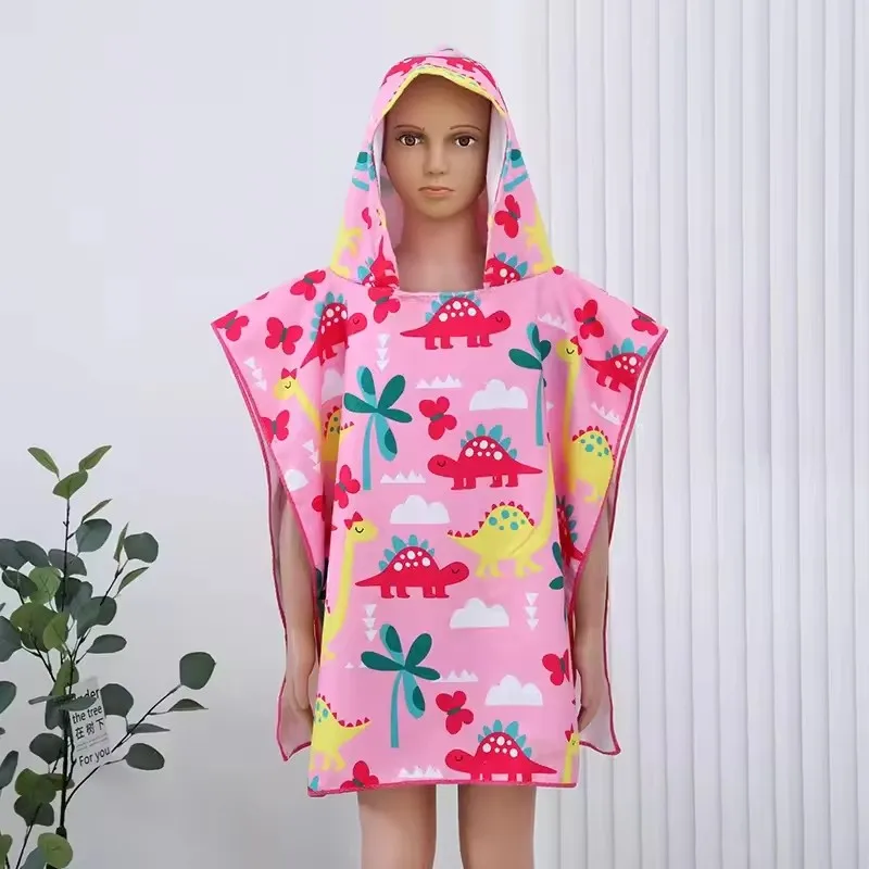 High Quality 60*120cm Printed Microfiber Kids Cartoon Beach Towel Children Printed Hooded Towel Cartoon Kids Ponchos Terry Towel
