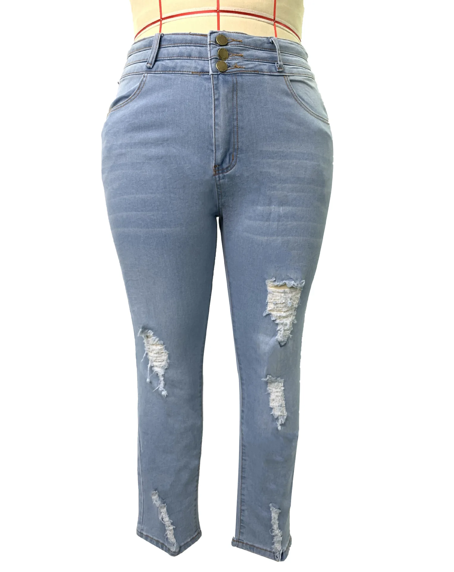 
Plus Size 5XL Women Sexy Casual Jeans Solid Button Slim Trousers Breathable Elastic Pencil Pants 