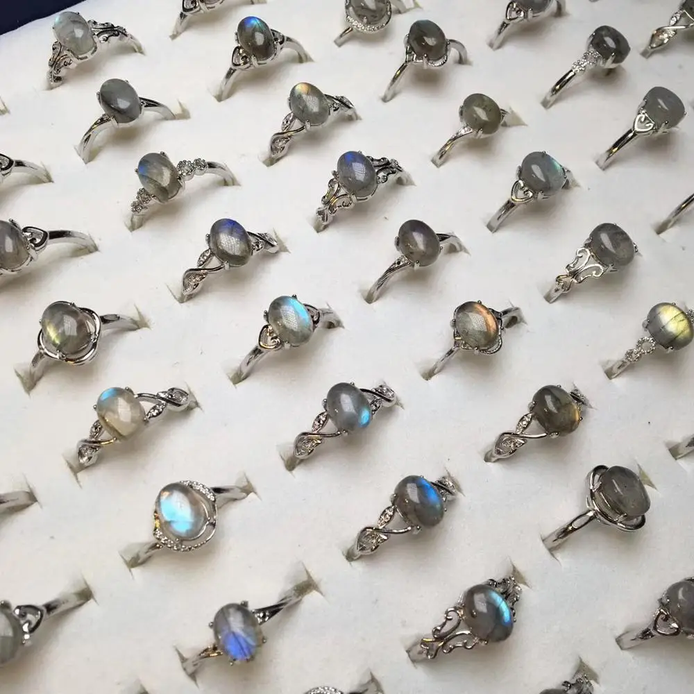 Resizable natural gemstones Crystal rings labradorite finger rings strong flash for valentine gifts