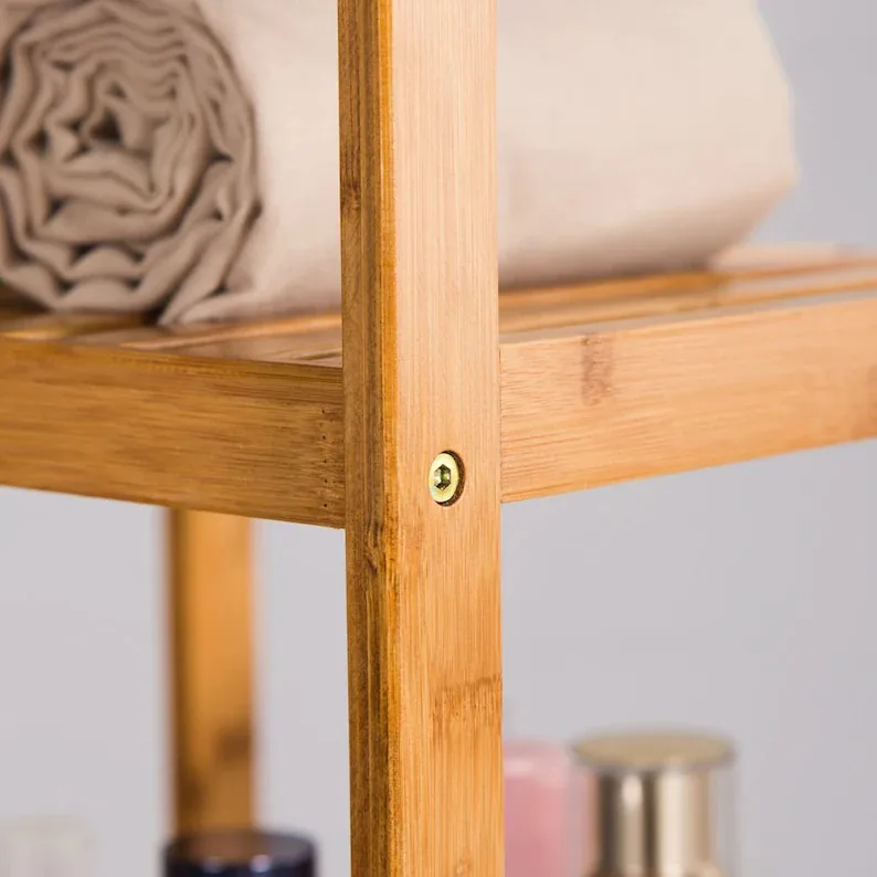 Custom Bamboo Furniture Storage Racks 4 5 Tier Bathroom Shelves Bookshelf Organizer Corner 100% Bamboo Shelf