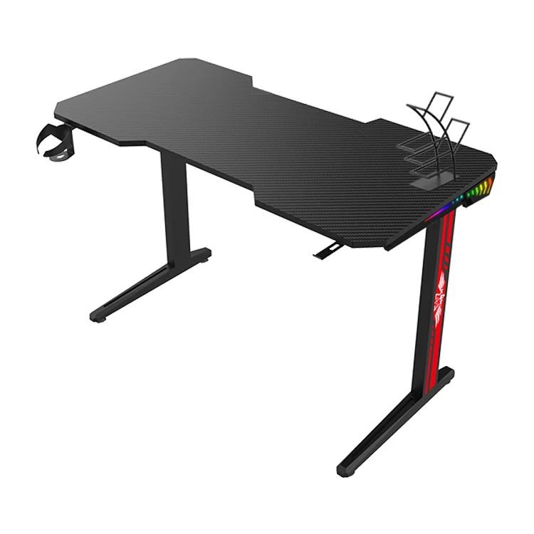 80cm T-Shape RGB Computer Gaming Desk With LED Light Black PC Gaming Table With Cup Holder E-sports Gamer Desk