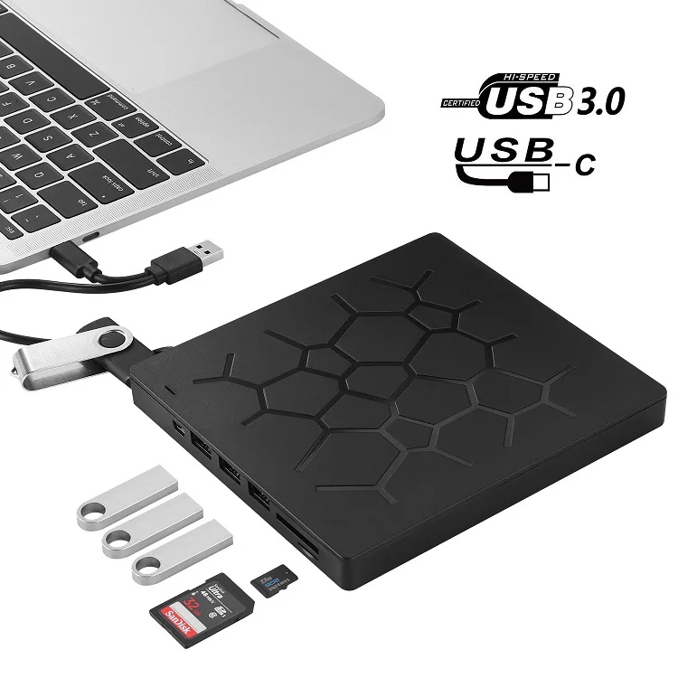 7 IN 1 USB 3.0 Ultra-Slim Portable DVD Player CD ROM Burner Writer External Disk Drive Optical External CD/DVD Drive for Laptop