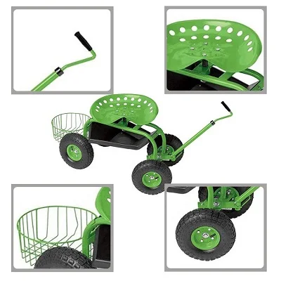 Adjustable 360 Degree Swivel Seat Garden Cart Rolling Work Seat Outdoor Lawn Yard Scooter for Planting