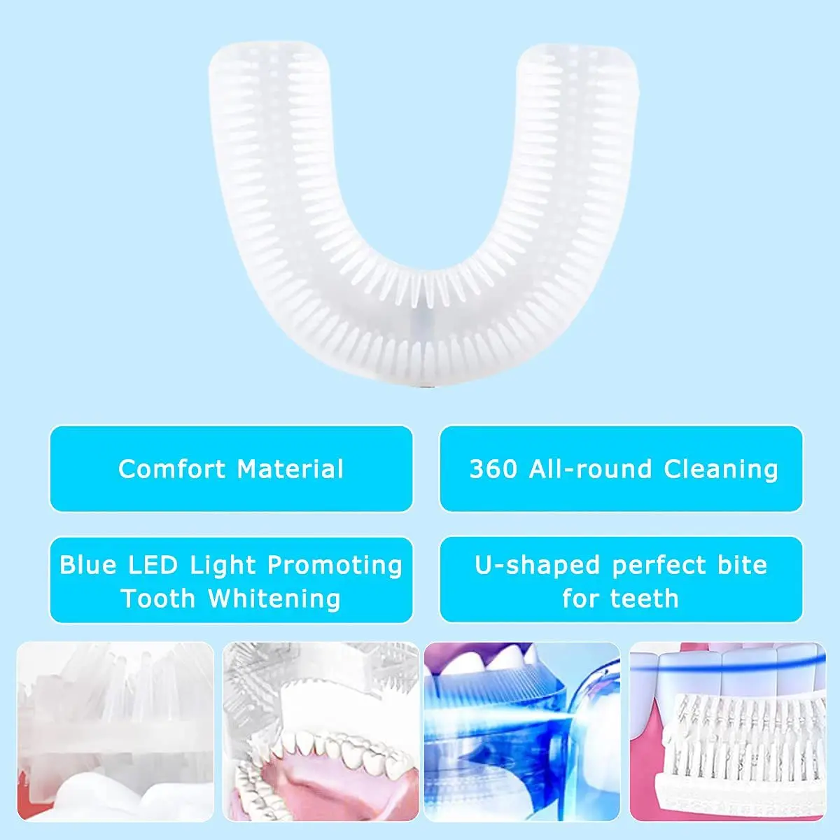 U Shaped Electric Toothbrush Ultrasonic Automatic Whitening Massage Toothbrush for Adults with 4 Cleaning Modes