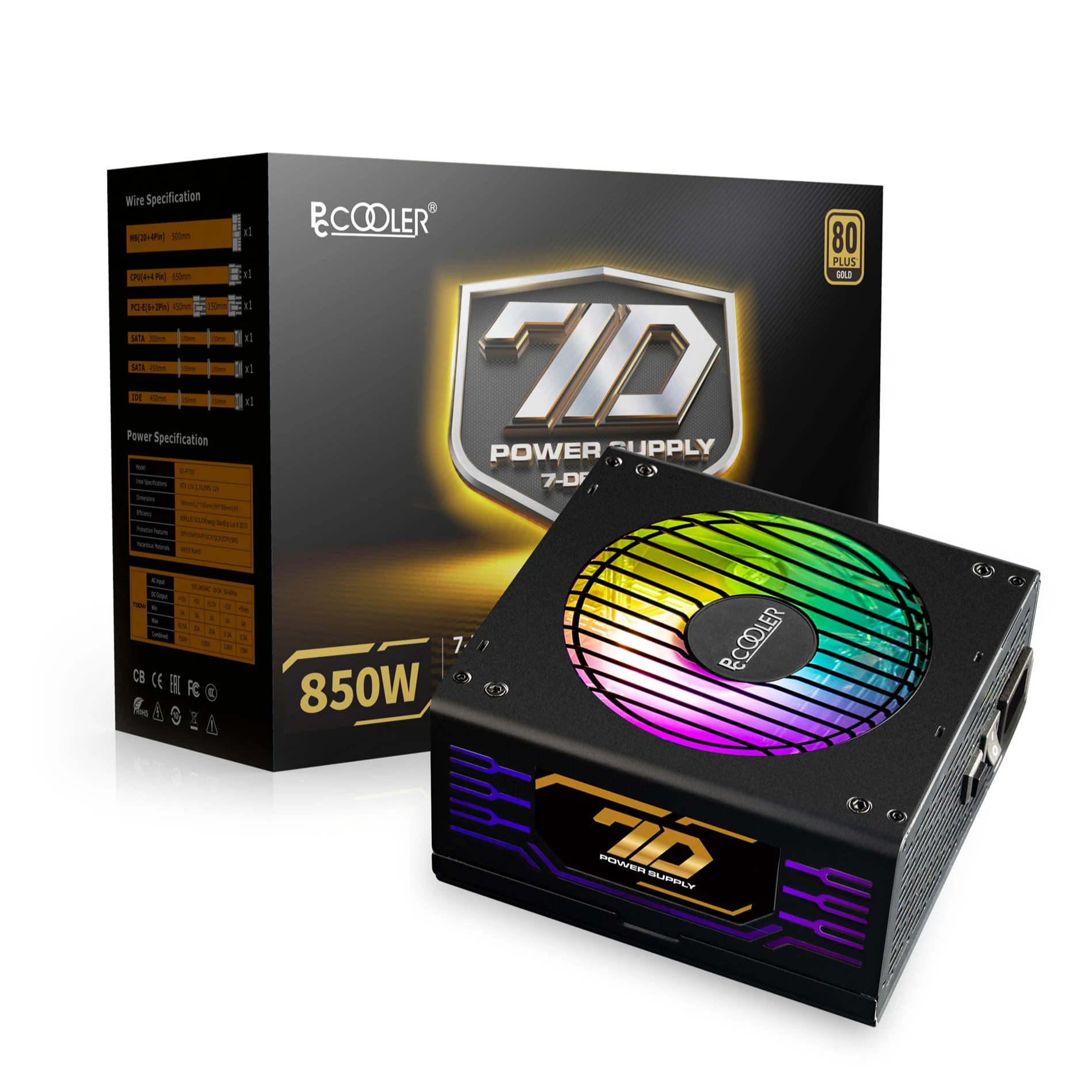 PcCooler хорошей производительностью блок питания GI-P850 Золото 80 + полная модульная конструкция блока питания активный PFC 850 Вт для игровой корпус