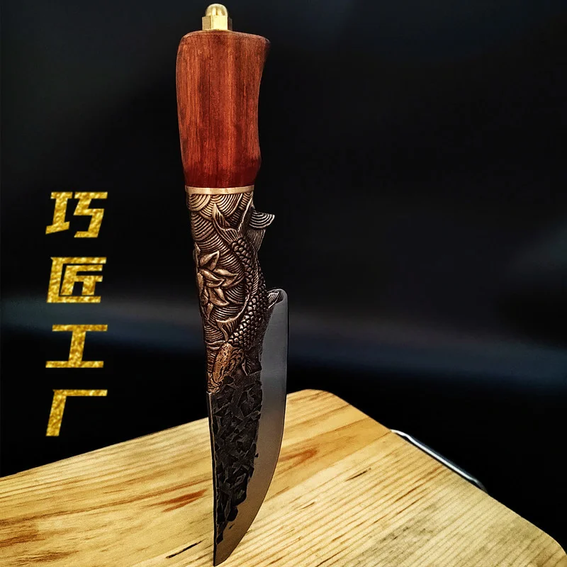 Chinese Longquan Handmade Forged Carp Cooking Knife High Carbon Stainless Steel Kitchen All Steel Multifunctional Kitchen Knife