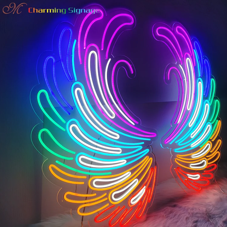 Custom desgin bar shop decorations fly wings angle colorful acrylic signs silicone neon lights