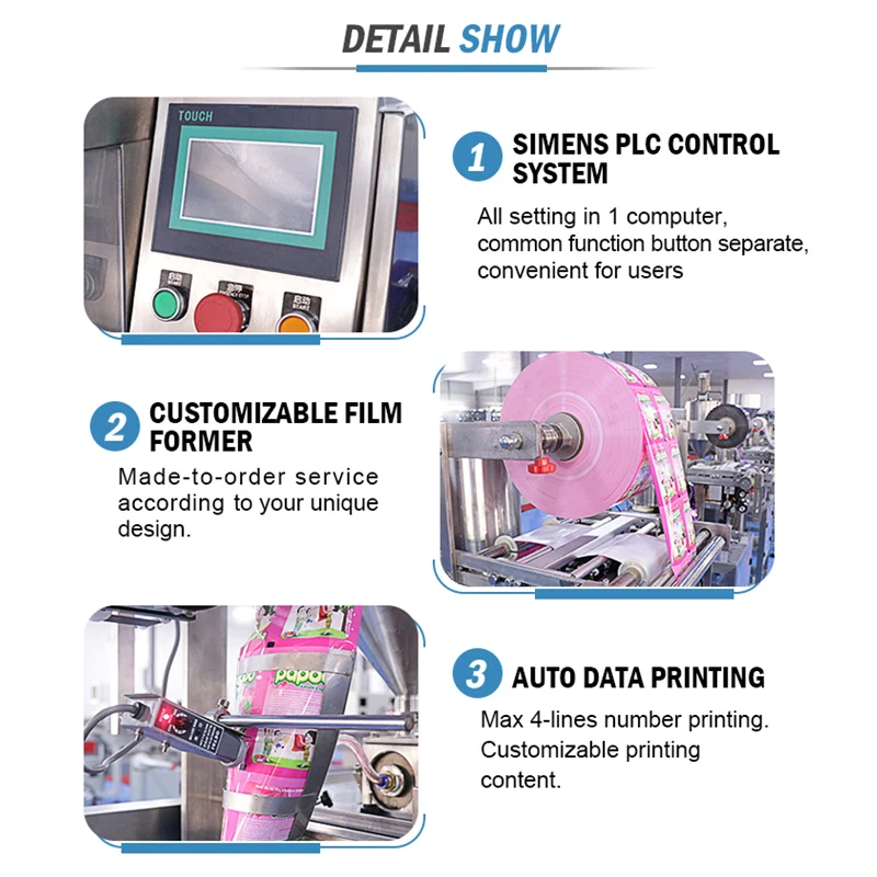 Shengwei Machinery Custom Automatic Three Four Side Sealing Stick Rani Juice Sachet Water Liquid Oil Packing Machine