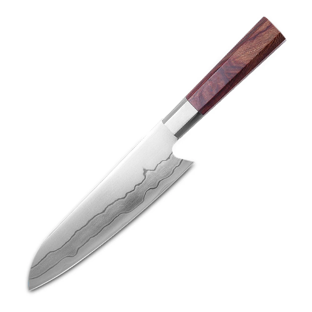 7 inch USA 7 layers 440C wooden handle chefs cooking kitchen knife with unique pattern blade