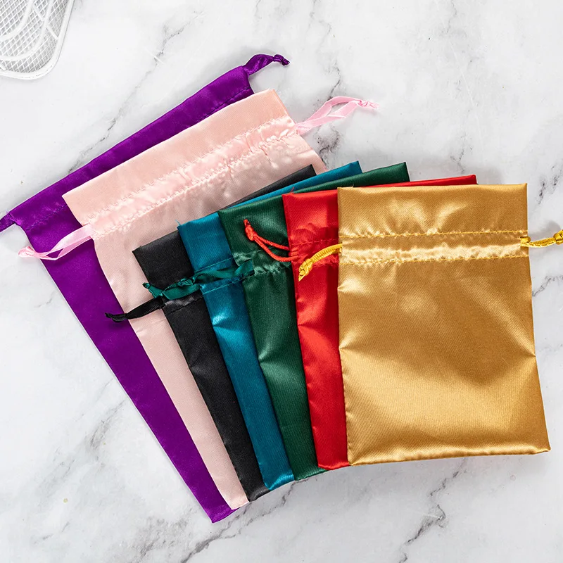 Custom Multicolor Satin Jewelry Drawstring Bag Dustproof Storage Bag for Wig Piece and Silk Bundle for Factory Gifts