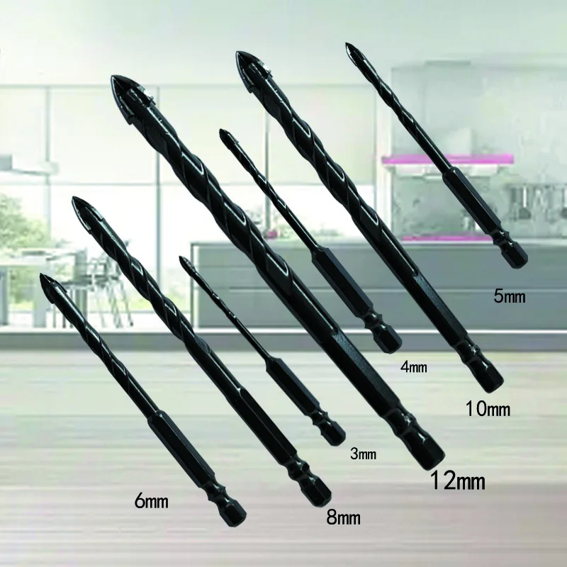 Hexagonal cross tile drill bit glass ceramic concrete cement wall opening drill bit alloy triangle drill bit