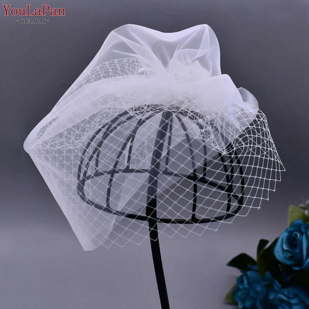 YouLaPan VA14 Fashion Bridal Short Veil Double Layer Mesh Cover Headpiece Headband Banquet Wedding Fascinating Birdcage Veil