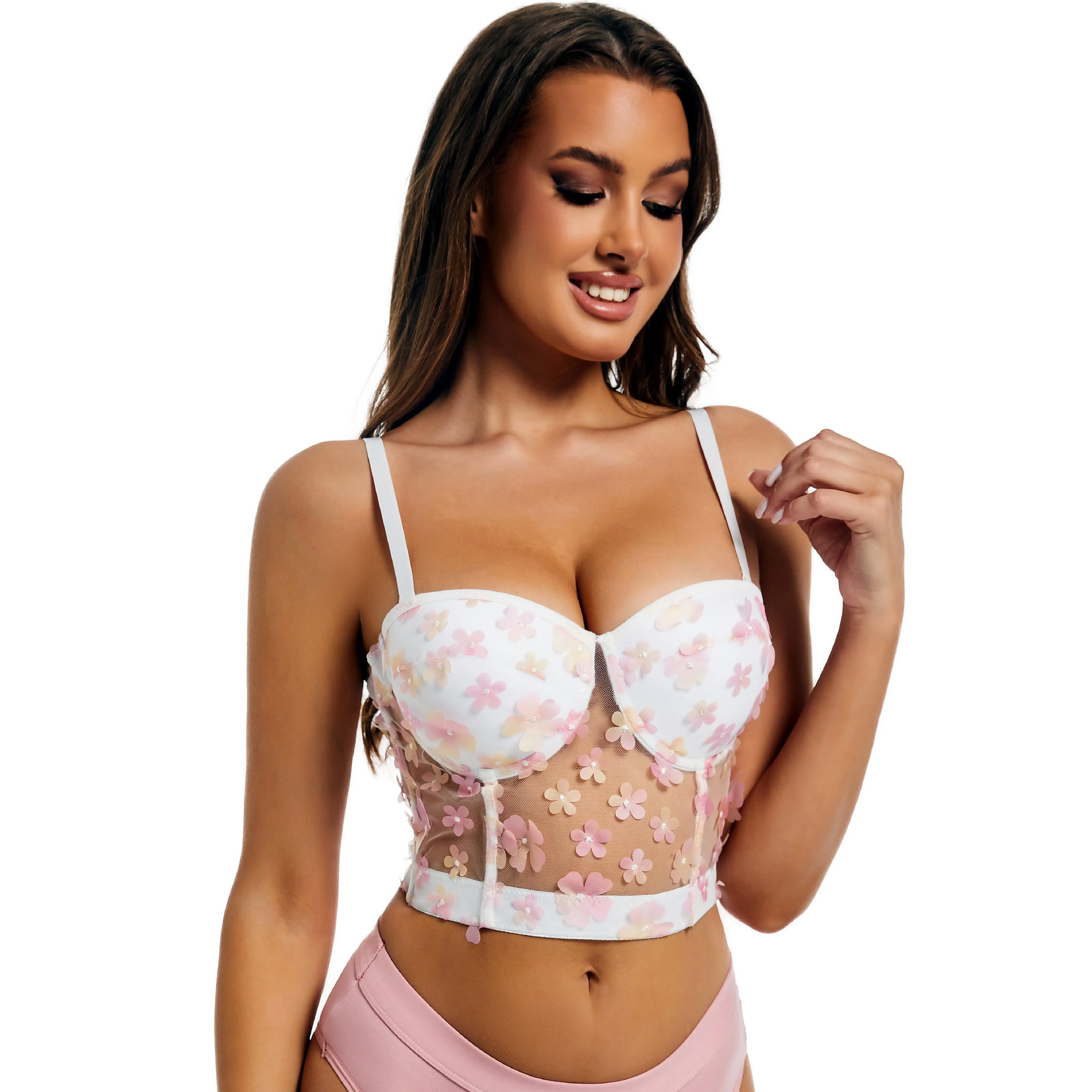 Hot Plus Size Transparent Strap Korean Hot girl Sexy Padded Push Up Girl Sexy Corset Bra Top Corsets Femme Korset Per Femra