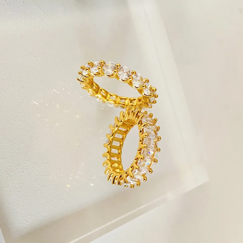 Rings for Women Stainless Steel Baguette Rings for Women 18K Gold Plated Stainless Steel Jewelry