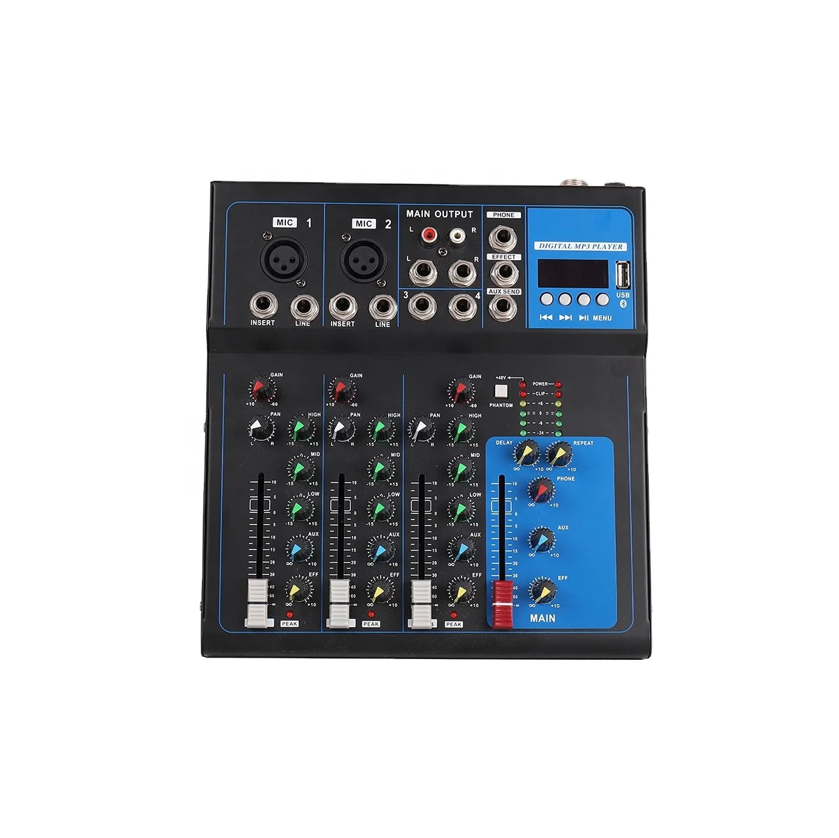 Recording dj controller Usb 48V Blue teeth Karaoke Dj Audio console Mixer 4 Channels use for party