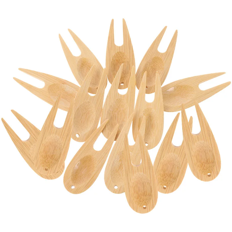 Custom Logo Bamboo Golf Divot Tool Pitch Forks Golf Divot Repair Tool with Ball Marker