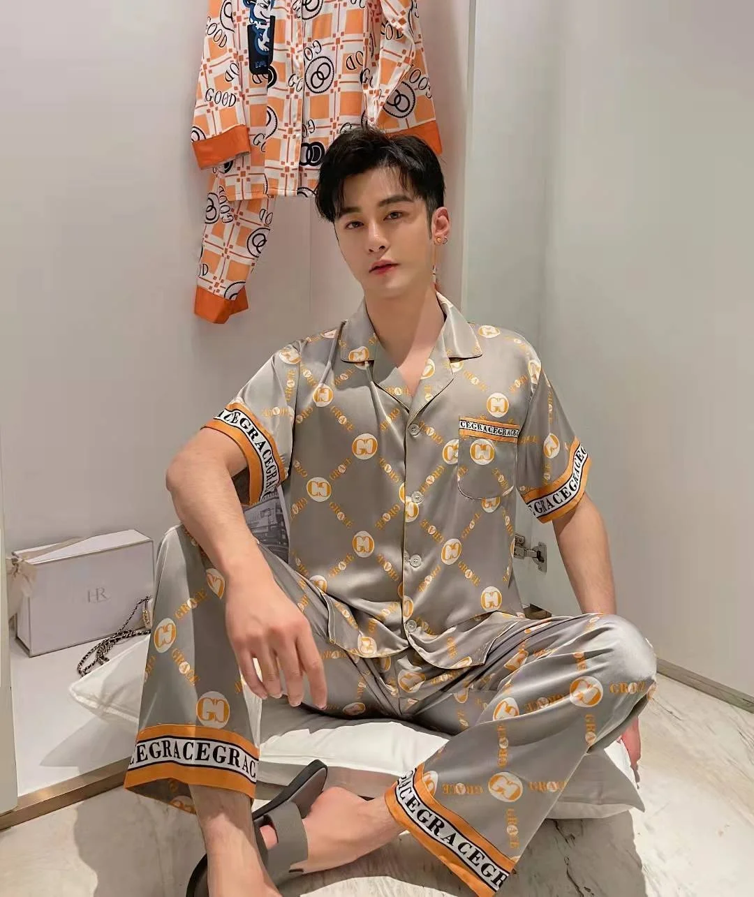 New arrivals luxury silk satin men Pajamas wholesale silk Pajama Sleepwear for men plus size summer nightwear