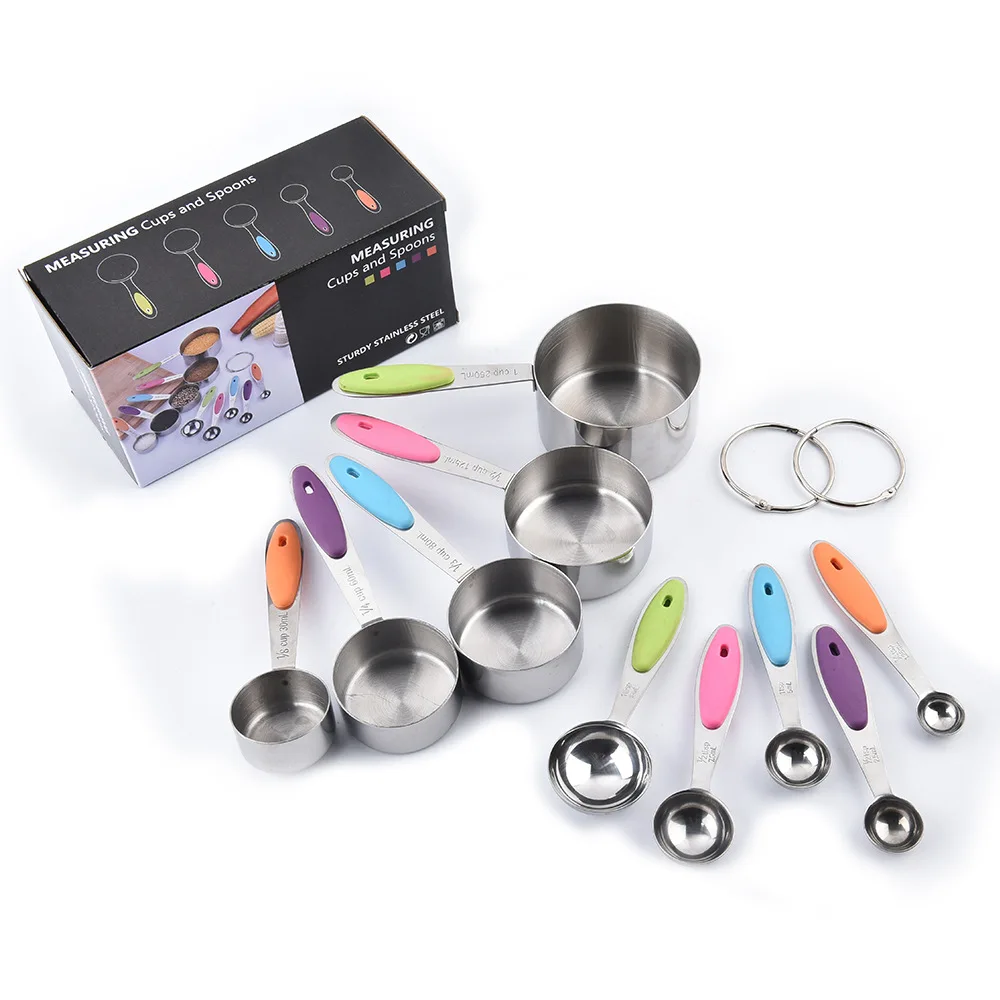 Silicone Handle Measuring Cup 10 Pieces Colorful Stainless Steel Handle Measuring Cup Spoon (62313655256)