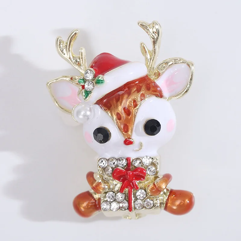 Cute christmas decoration rhinestone cartoon animal brooch pin enamel elk brooches for baby kid clothes accessories