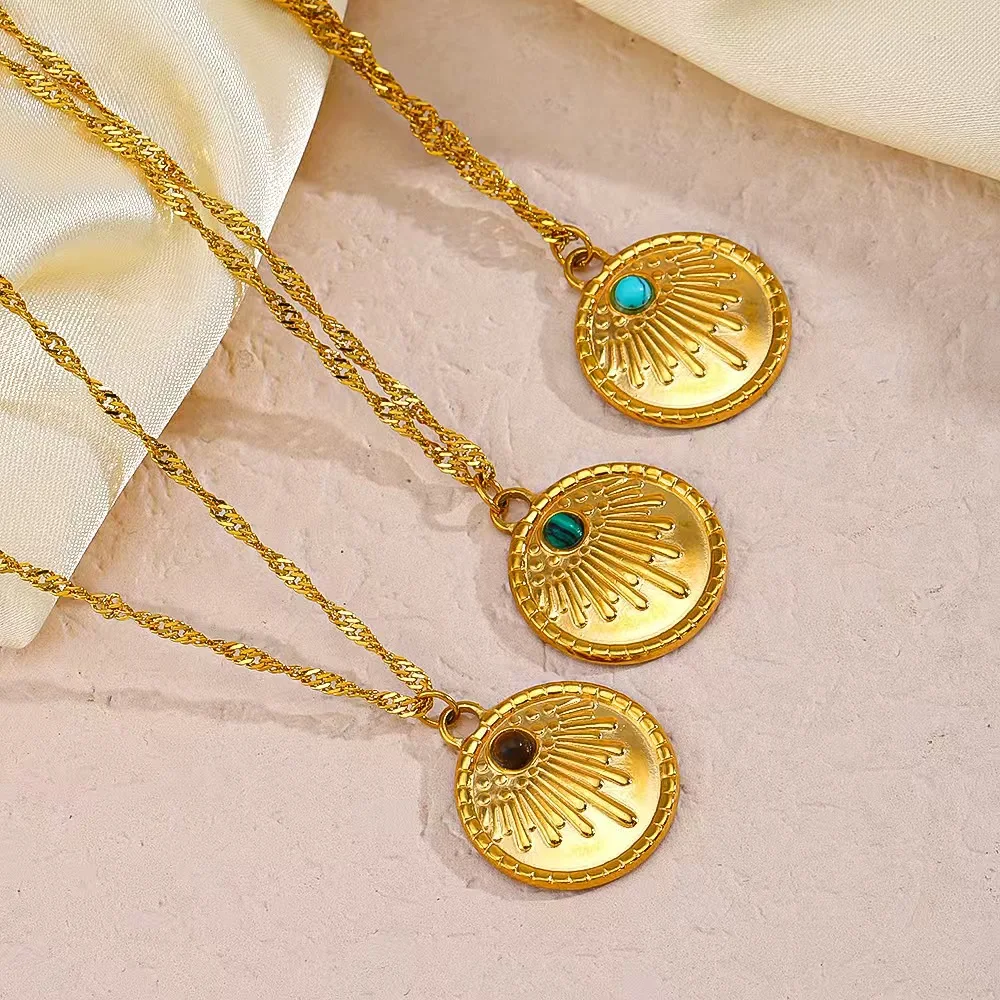 N786 Fashion light luxury INS gem necklace malachite blue pine stone tiger eye stone simple sunflower necklace wholesale