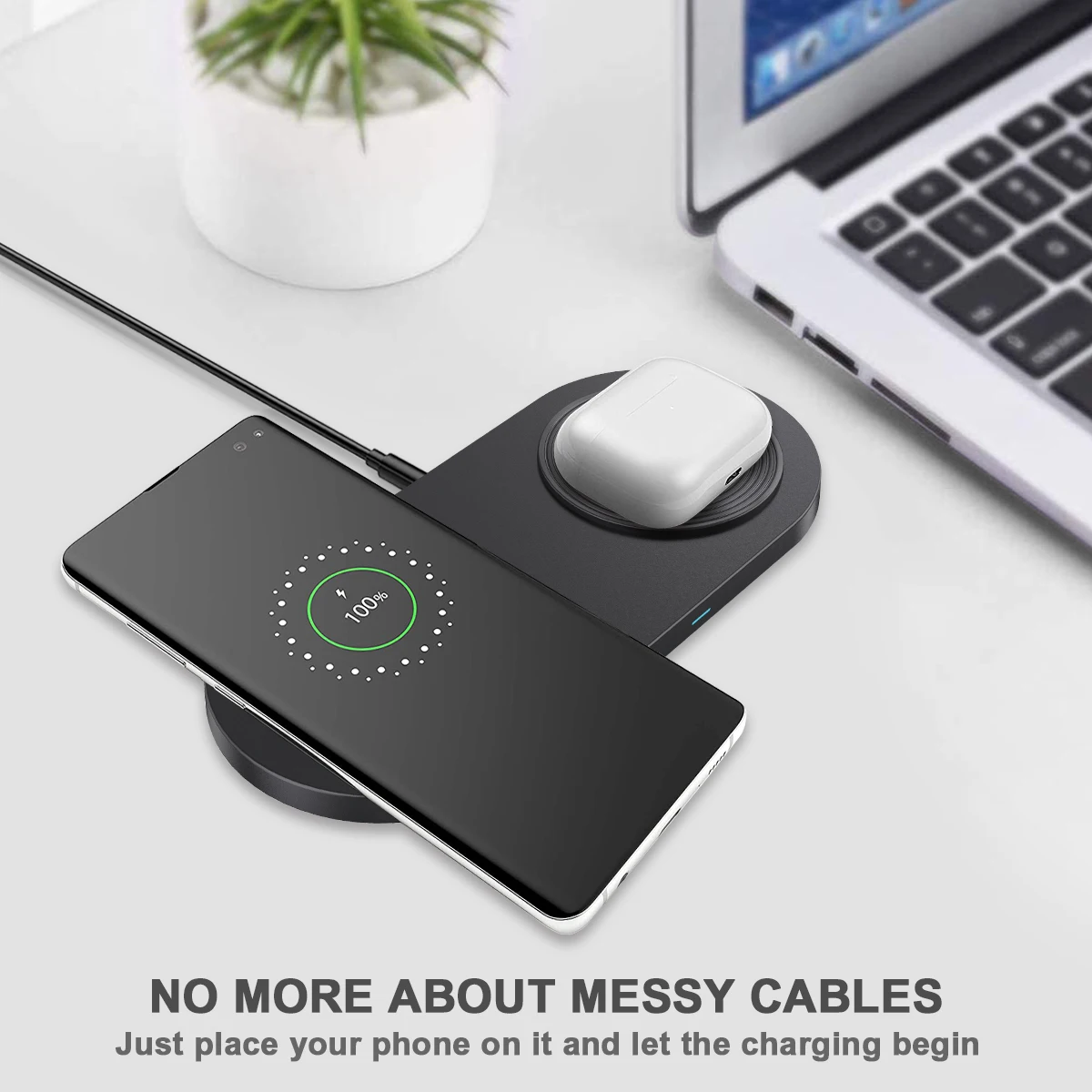 50% Discount 2 in 1 Qi 15W New Non Slip Travel Wireless Charging Pad Wireless Phone Charger Pad For Iphone Airpods Pro
