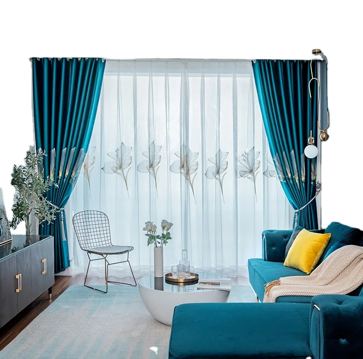 Luxury style embroidered blackout curtains embroidery window sheer simple modern style curtains for the living room