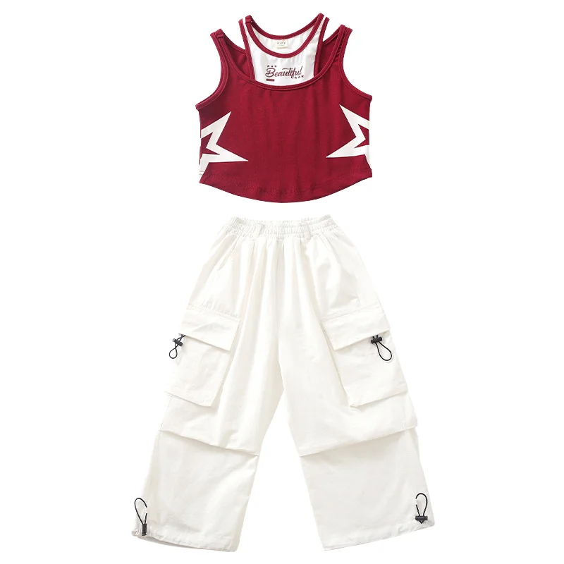 Stylish jazz and hip hop dance vest pants for girls spring summer dance wear