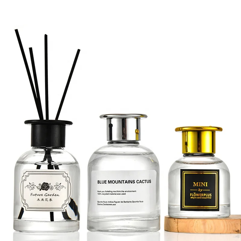 100ml 150ml 200ml essential oil glass container clear fireless glass reed diffuser bottles with silver screw lid