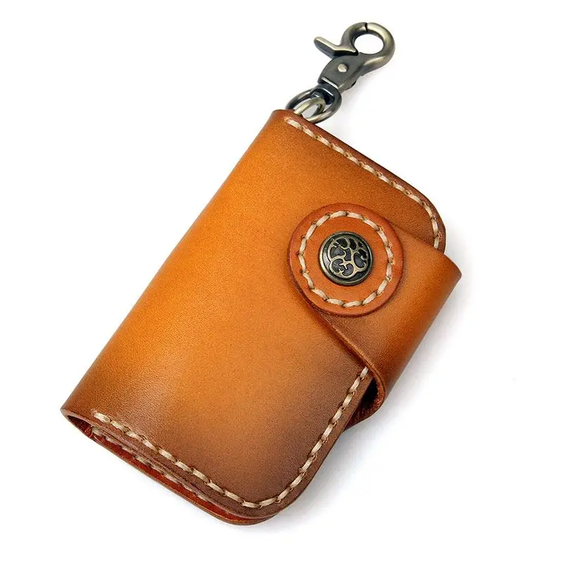 New Design Car Keychain Manufacturer Chain Real Cow Leather Storage Bag Key Case Men Leather Key Case Leather Key Case With Hook