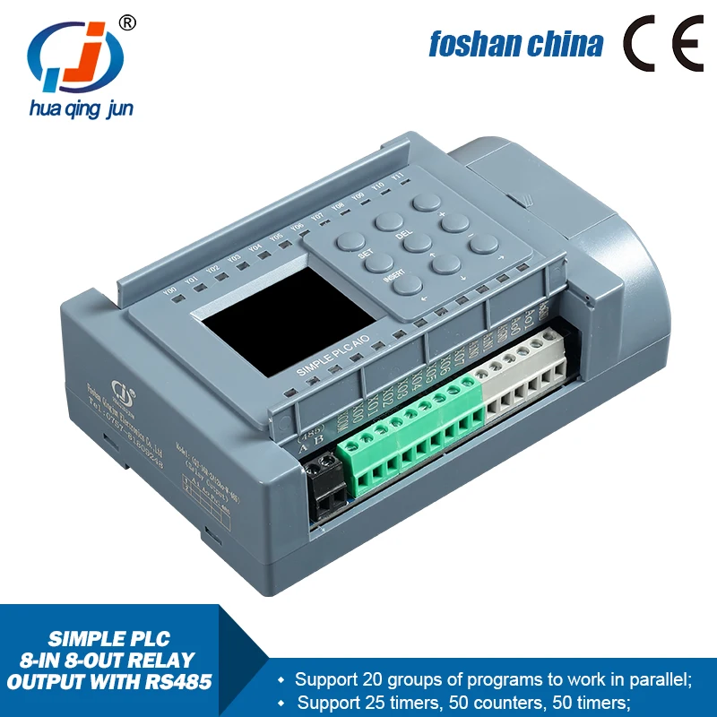 Huaqingjun PLC Relay Output 8-in 8-out Simple PLC All-in-one Machine With RS485 Communication for Industrial Controller