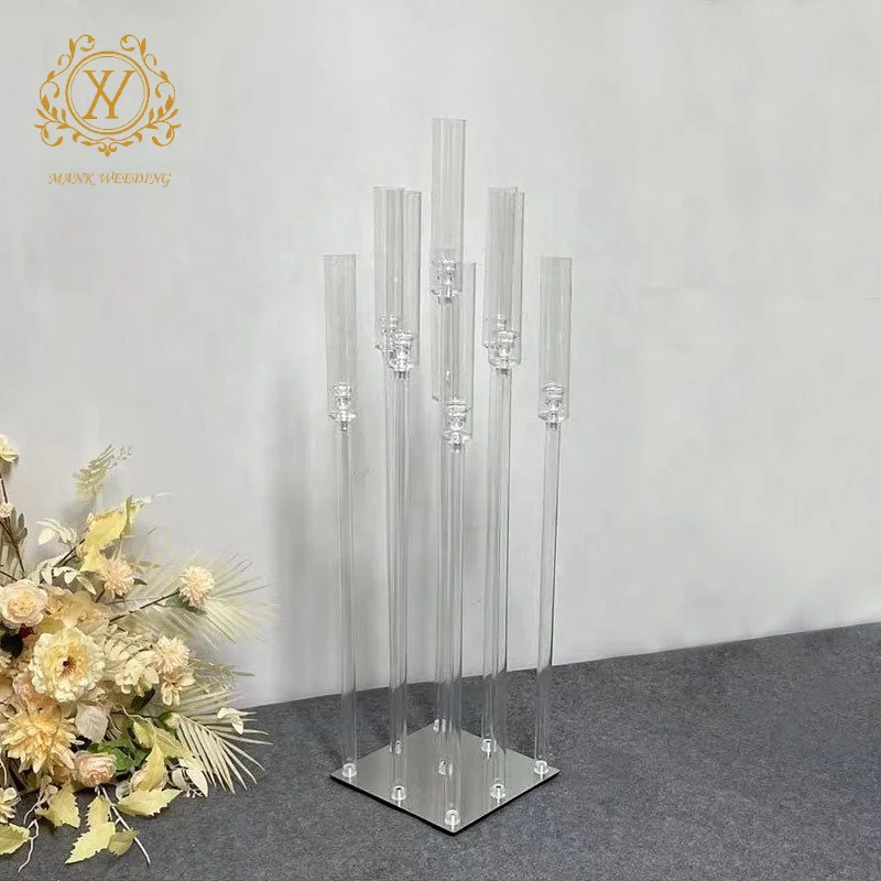 Cheap Acrylic Candle Holder Simple Modern Acrylic Candlestick 9 Arms Wedding Candle Holders for Table Decoration Centerpiece