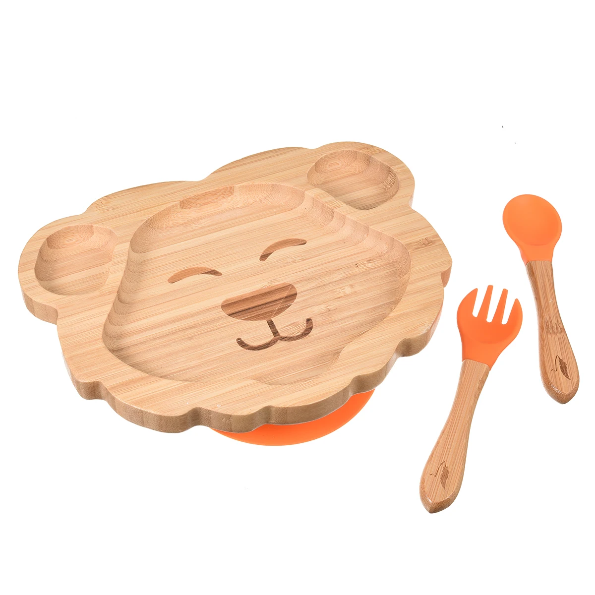 100% Natural Wooden Baby Dinner Plate Baby Bamboo Suction Plate Eco Friendly Lovely Bamboo Animal Baby Plate