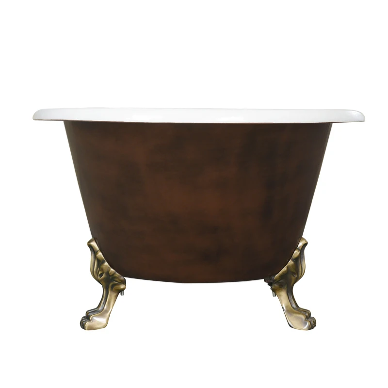 Cast Iron Freestanding Square Bath Tub Solid Enamel Surface Flat Rim Bathtub On Lion Paw Feet