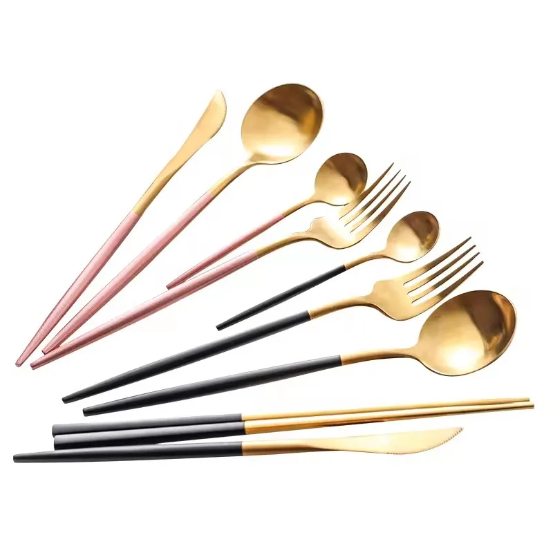 24pcs Cutlery Set Flatware Silverware Set Thick Handle Stainless Steel Cutlery Set