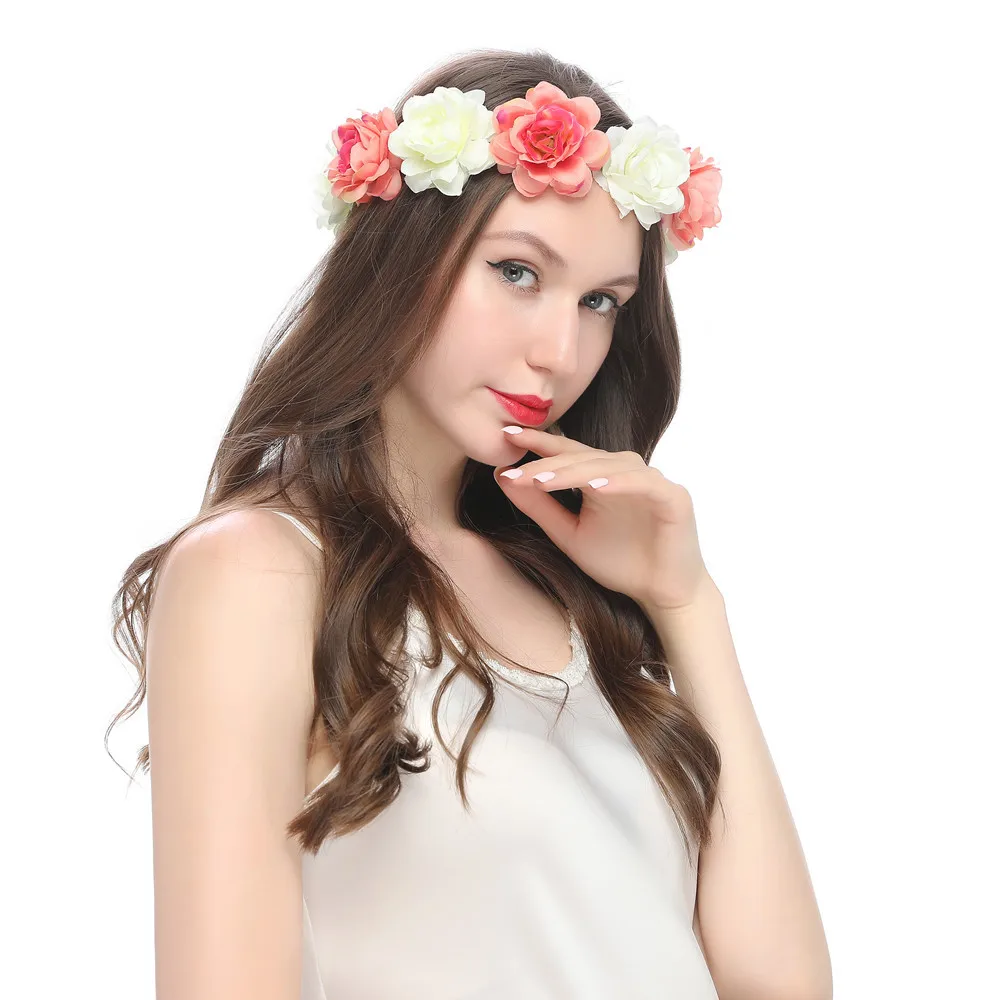 Модная Цветочная Корона Красочная искусственная Гирлянда повязка на голову свадебные тиары для женщин и