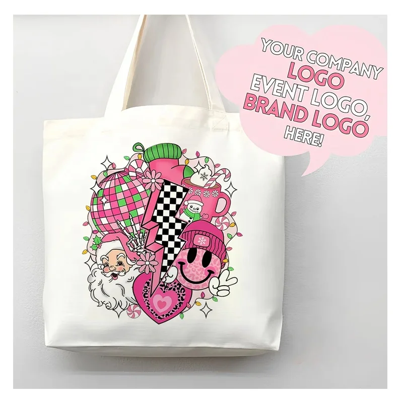 Wholesale Custom Uv Sublimation Christmas Logo Canvas Shopping Bag Cotton Large Canvas China Tote Bag