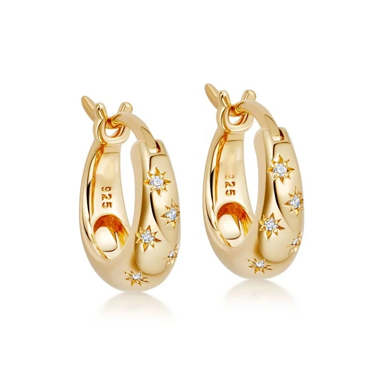 LOZRUNVE 18k позолоченные милые серьги-кольца со звездой и
