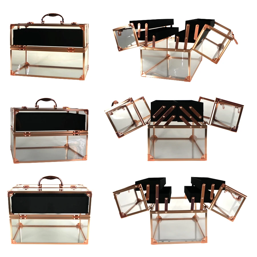 wholesale acrylic clear travel makeup cosmetic organizer storage boxes cases rose gold acrylic makeup case acrylic gift box