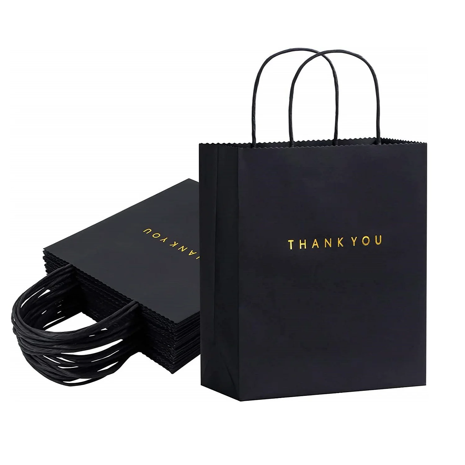 Recyclable cheap low price twisted handle small thank you gift bags black craft paper bag with custom logo