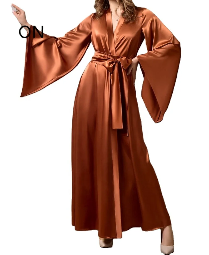 Luxury Long Robe Customize Silk Femme Robe