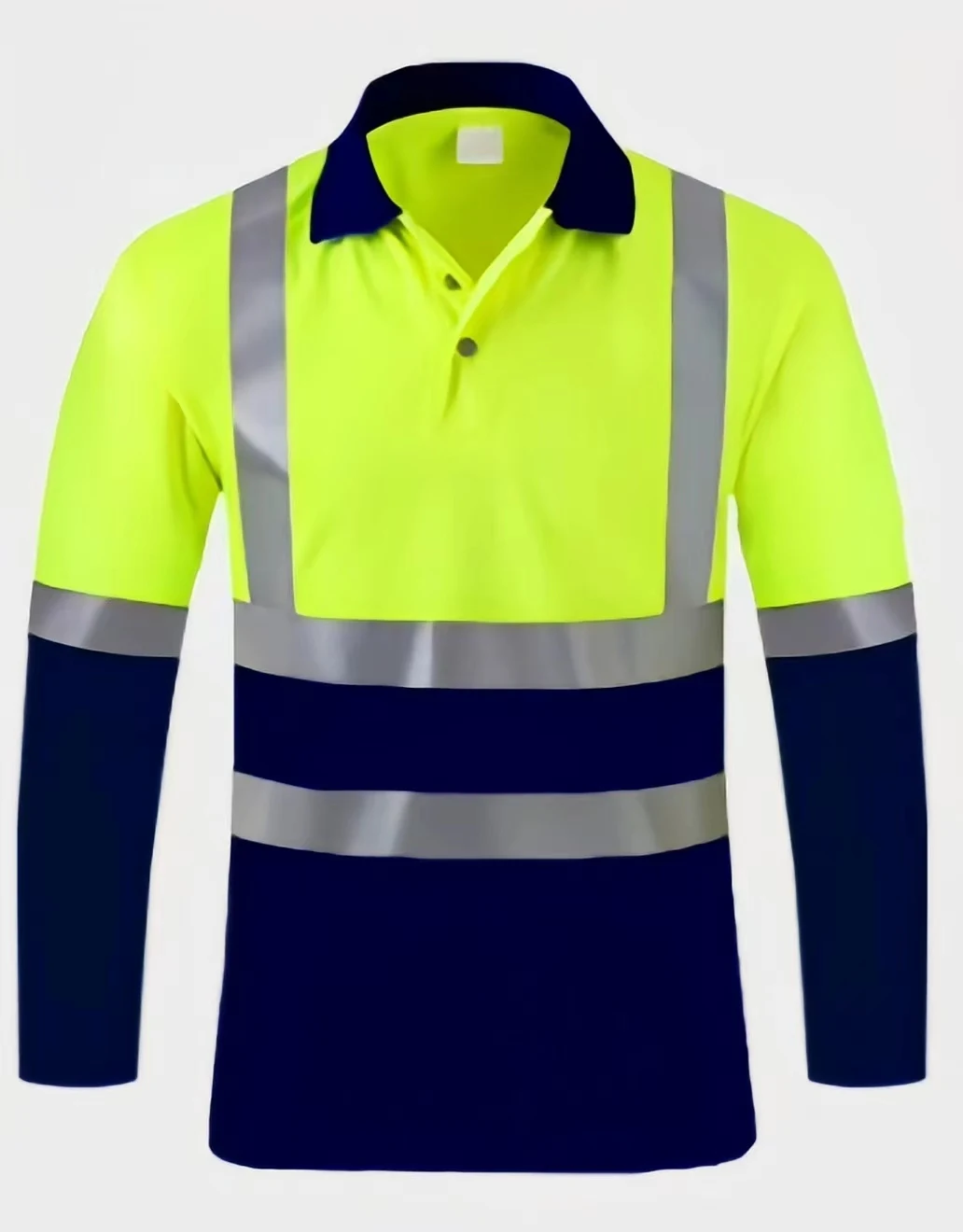 Custom Mesh Quick Dry  Breathable Reflective Safety Fluorescent Green Orange Road Construction Building  Long Sleeve Polo Shirt