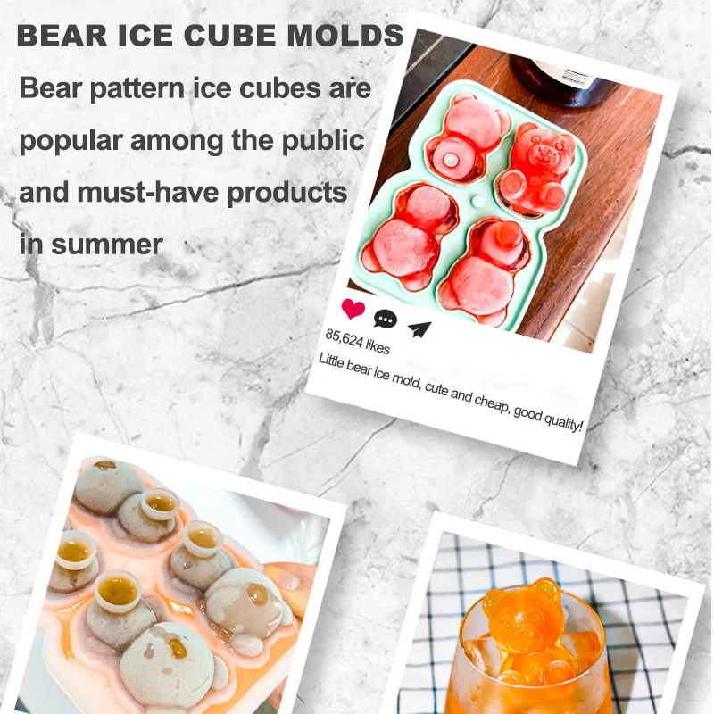 DIY Chocolate Mold Reusable Easy Release 3D Bear Shape Silicone Ice Cube Tray Jelly Cake Ice Mold