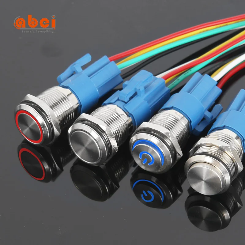 Светодиодный самоблокирующийся кнопочный переключатель с подсветкой, 16 мм, мгновенный металлический, красный, зеленый, 12 В, 110 В